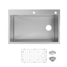 Professional Zero Radius 33 In. Drop-In Single Bowl 16 Gauge Stainless Steel Kit