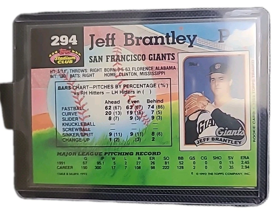 Jeff Brantley Topps Stadium Club Error Card – Factory Miscut Bottom Name Missing - Image 2 of 2