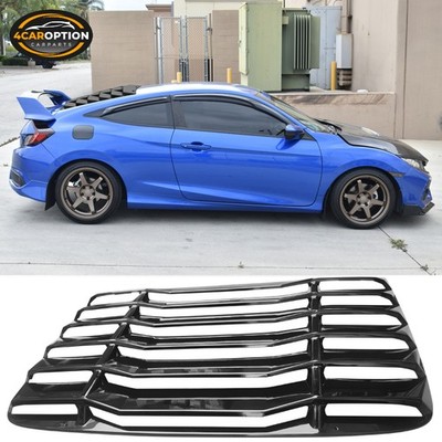 Fits 16-20 Civic Coupe Rear Window Louver Cover Sun Shade Vent Gloss Black ABS