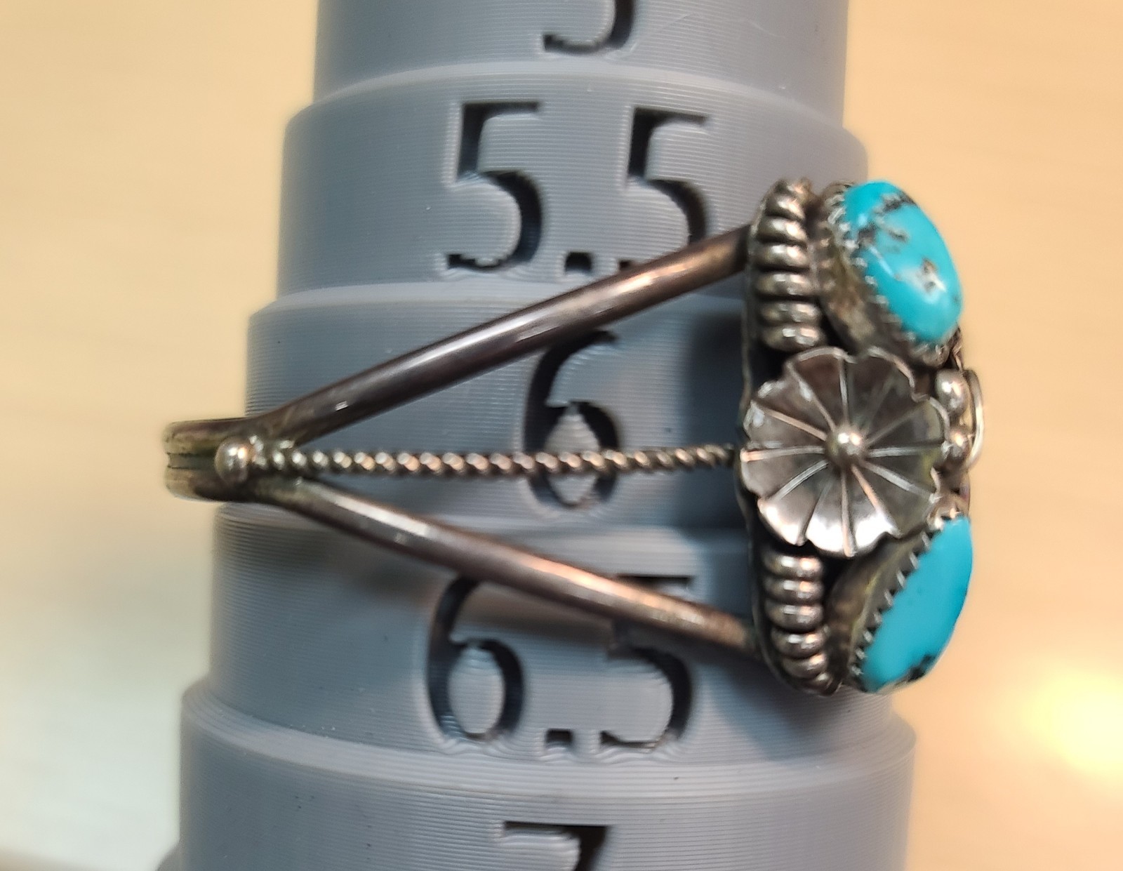 Vtg Native Solid Sterling Silver Turquoise Cuff B… - image 18