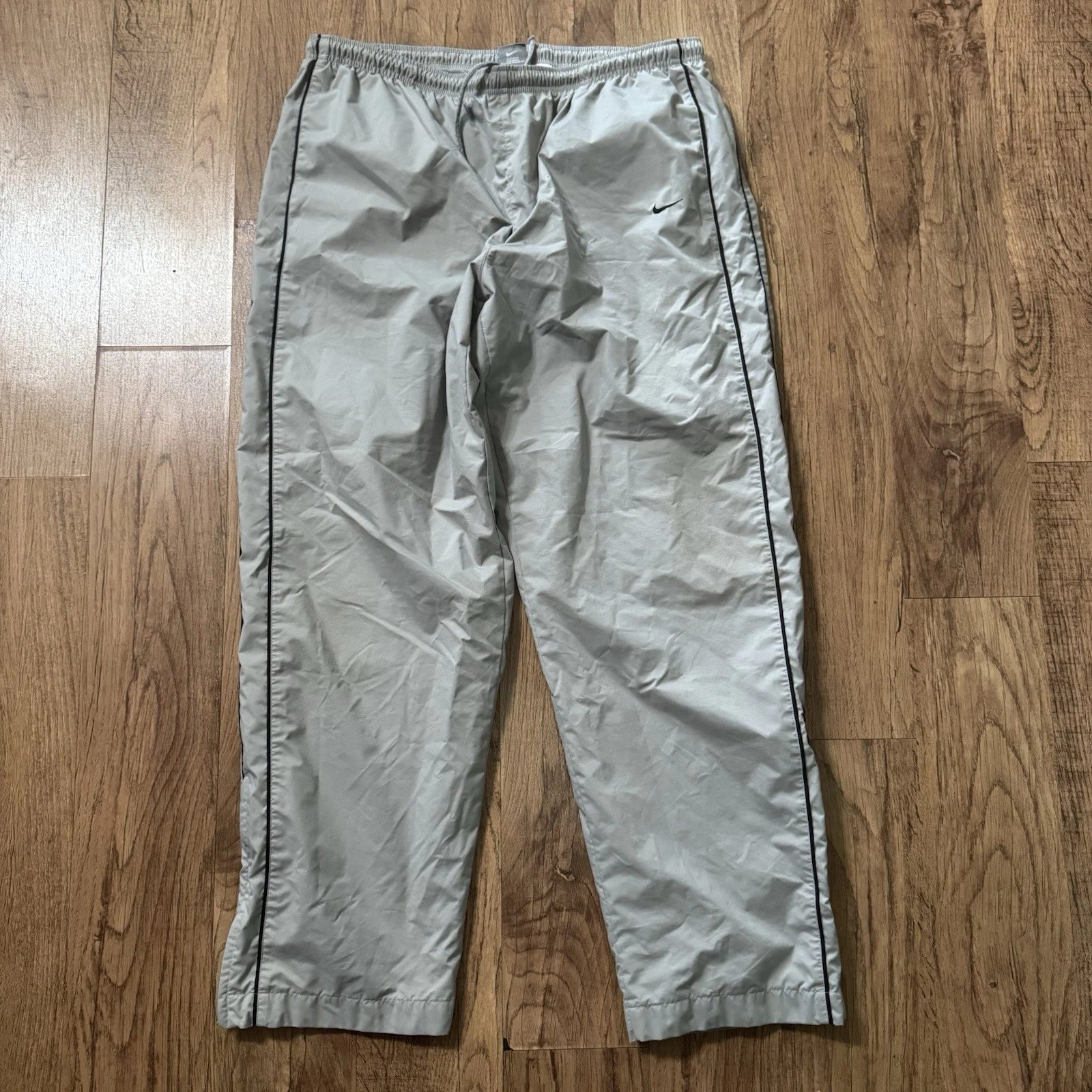 Vintage Nike Track Pants Men XXL Grey Swoosh Striped Baggy Windbreaker Wide Y2K