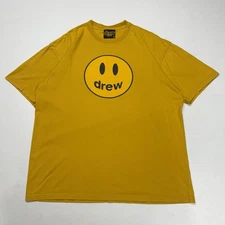 Drew House Mens Shirt M Yellow Smiley Face Logo Justin Beiber Retro Graphic