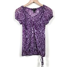 INC International  Concepts Blouse Womans Size PP Purple White Printed Sheer