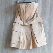 PLT Camel Tailored Woven Pocket Belted Bandeau Bodycon Dress size 8