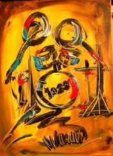 Jazz DRUMS   AMAZING CITYSCAPE ORIGINAL PAINTING BY M.KAZAV CANVAS  r7uweftr
