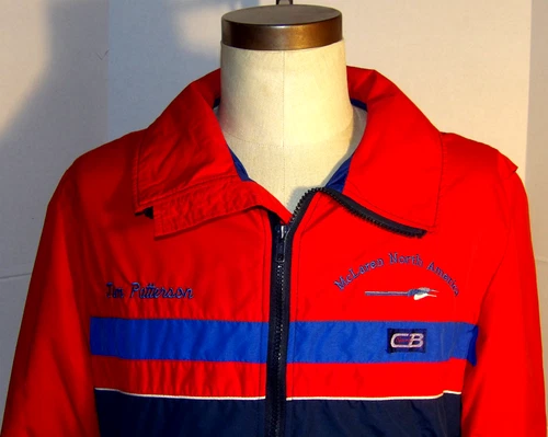 VINTAGE 1985 "McLAREN NORTH AMERICA" EMBROIDERED JACKET! CB SPORTS! RED & NAVY S - product listing photo