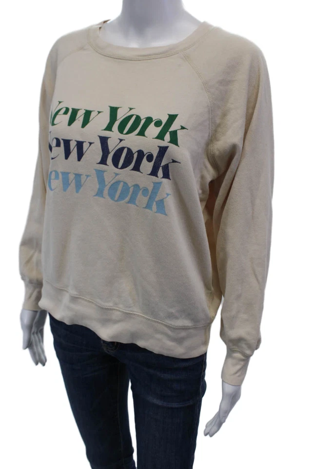 Sudadera J Crew Mujer Algodón Gráfico Manga Larga Beige Talla XS Foto 2 de 4