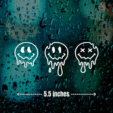 3 Melting Melted Smiley Face Psychedelic JDM Funny Car Vinyl Decal Sticker Drip