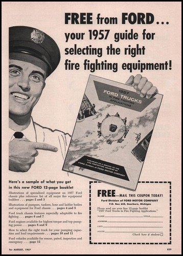 1957 Ford Motor Dearborn Michigan Feuerwehrausrüstung Broschüre Angebot Druckanzeige