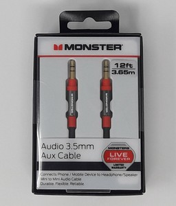 Monster-12-ft-3-65m-Audio-3-5mm-Aux-Cable-NIB