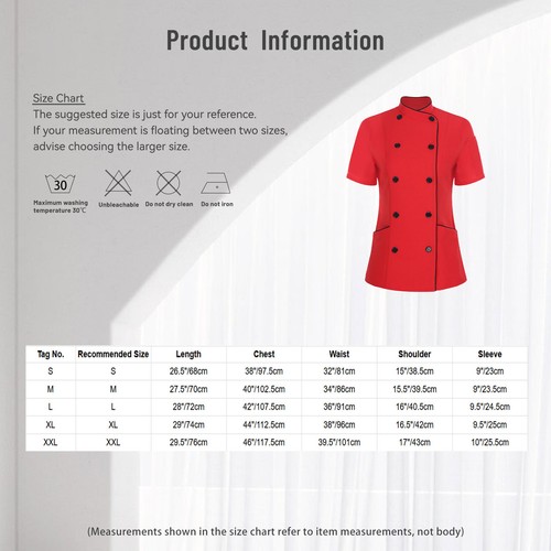 Women Jacket Kitchen Coat Cafe Tops Collar Short Sleeve Canteen Chef Cooking - Picture 38 of 77