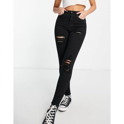 NWT Topshop Moto Jamie High Waist Ankle Grazer Distressed Jeans Black 24