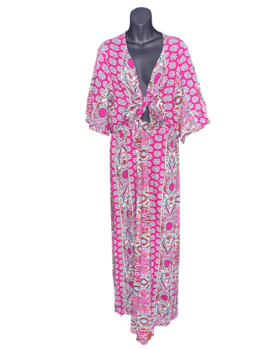 NEW WITH Rusttydustty Plus Allover Print Knot Front Wide Leg Jumpsuit tie Front