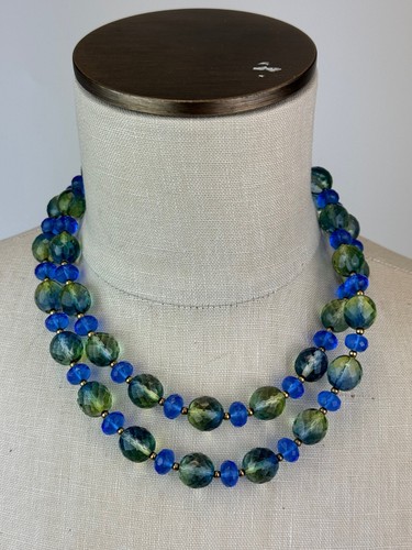 JOAN RIVERS Stunning Blue/Green Faceted Glass Bead Strand Necklace 35”-38” Adj - 第 1/5 張圖片