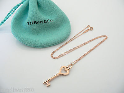 Tiffany Co 18K Rose Gold Heart Key Necklace Pendant Chain Gift