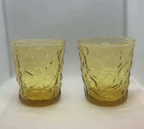 Vintage Set Of 2 Amber Art Glass Small Cups 3.5” Tall, 3” Across…2A