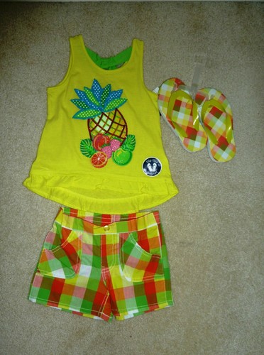 NEW Faded Glory Girls 3 PC Summer Shorts Tank Flip Flops Set Choose - Picture 2 of 4