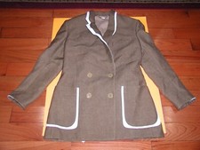 Fendi Leather-trim Flannel Tweed Double-breasted Blazer - Flannel Brown - Size 4