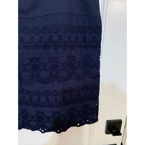 G H Bass Co Navy Blue Eyelet Lace Back Zip Women's Mini Skirt Sz 12 cottagecore - Picture 4 of 6
