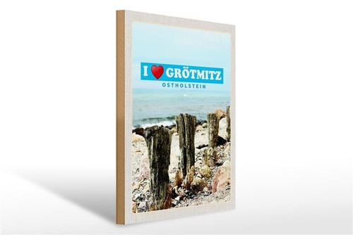 Holzschild Reise 30x40 cm Grötmitz Ostholstein Meer Sand Strand - Bild 1 von 5