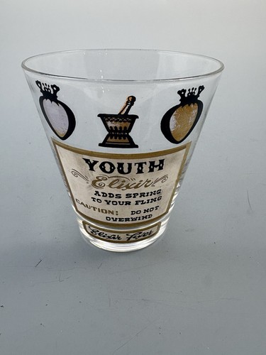 Vintage Elixir Fixer Glass YOUTH Double Old Fashioned DOF MCM Black Gold Painted - Picture 2 of 6