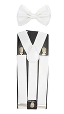 35mm Wide Mens Adjustable Braces Matching "White" Suspender & Bow tie Set