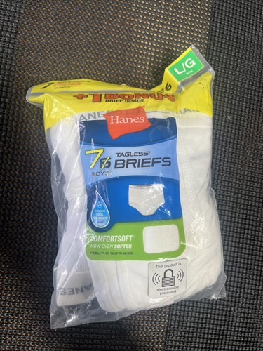 Hanes Boys Comfort Soft White Tagless Briefs Size: L (14-16) Bonus Pkg 7 Pair