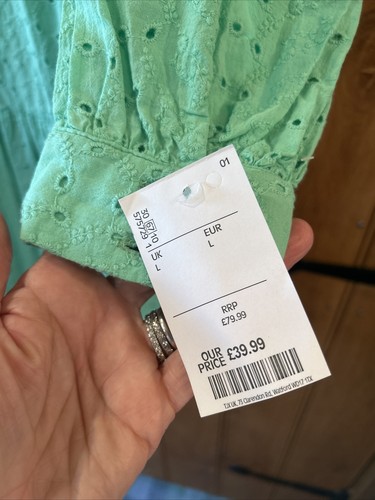 B.Young Green Embroiderie Anglaise Dress Size L - Foto 4 di 9