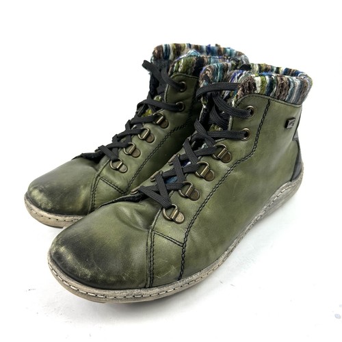 Rieker Tex Dondorf Ankle Boot 40 Green Leather Slip On Bootie Womens 9