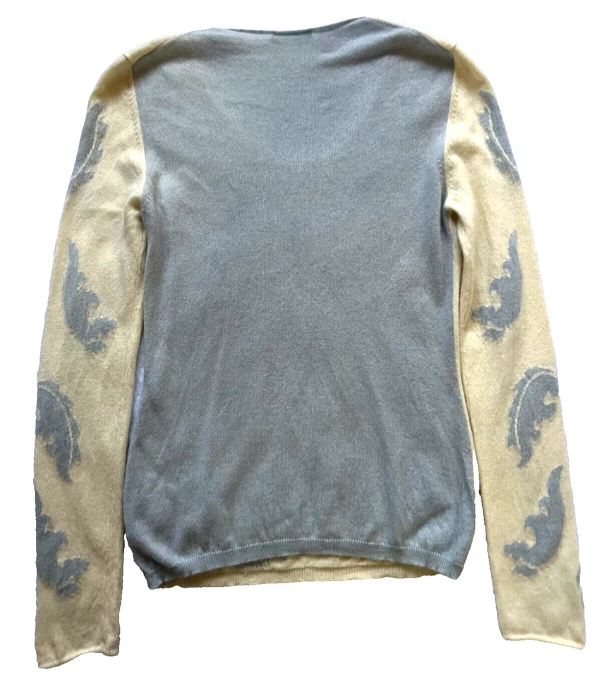 Matilde 女式意大利羊绒毛衣 8 码奶油色灰色长袖 — 第 3/4 张图片