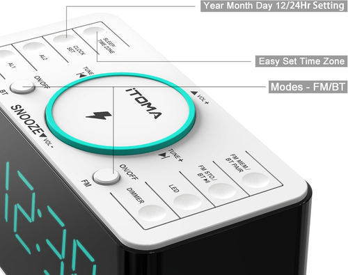 Alarm Clock Radio, 15W Ultra Fast Wireless Phone Charger with Bluetooth, Two Cha - Picture 6 of 7