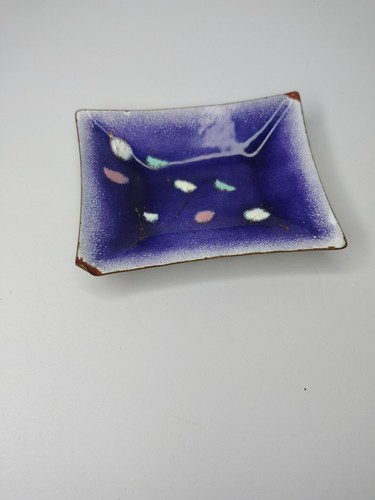 Vintage Enamel On Copper Dish Gerte Hacker Square Purple Floral Square 4" - Picture 2 of 4