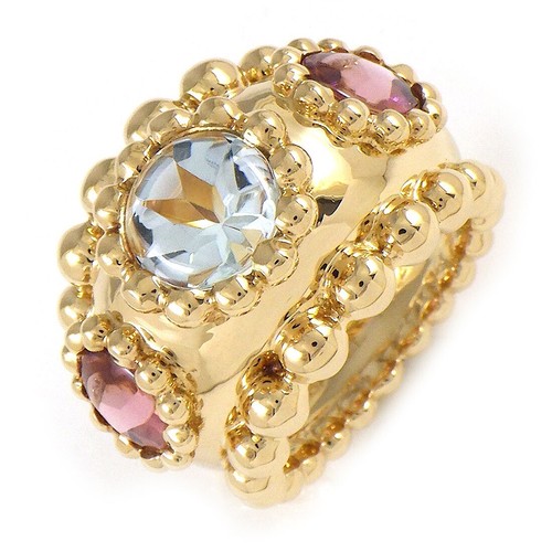 CHANEL Ring Three Symbol Rose Cut Aquamarine Pink Tourmaline 750YG US5.25 - Picture 1 of 6