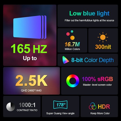 2.5K 165HZ Portable Gaming Monitor 17.3" Screen Extender for Laptop XBOX SWITCH - Picture 5 of 11