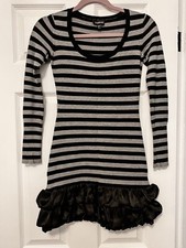 BEBE Sweater Dress Stripe Black Grey XS
