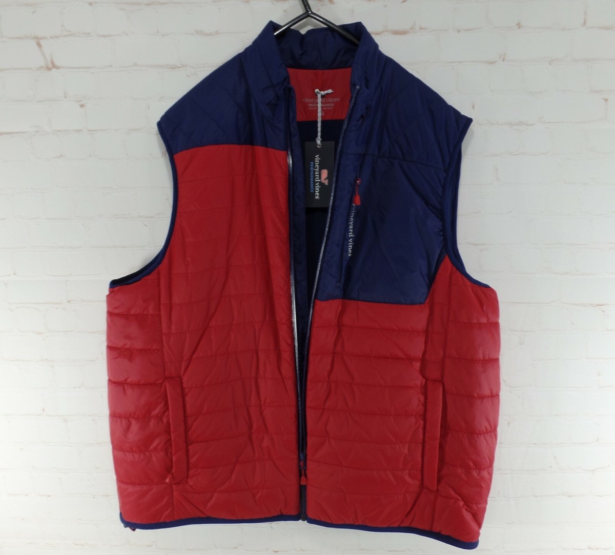 NEW Vineyard Vines Mens Quilted Performance Vest Red Blue Full Zip Size XXL