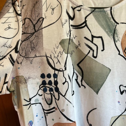 Jess & Jane M "Tommy" Dog Print Top 3/4 Sleeve Round Neck Casual Made in USA Med - Picture 7 of 11