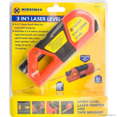 MARKSMAN 3 IN 1 LASER LEVEL ALIGNER HORIZON VERTICAL CROSS LINE MEASURE TAPE RULER SPIRIT