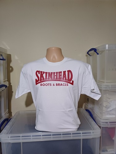 SKINHEAD oi T SHIRT bottes et bretelles blanc imprimé sang de bœuf - Photo 77 sur 180