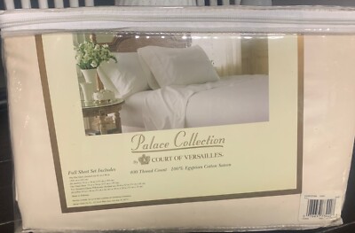 New Court of Versailles 400TC Ivory Sateen Cotton Hemstitch Full Sheet Set 4 pc