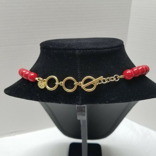 Collar Talbot Multi Hilo Cuentas Rojas Con Acentos Tono Dorado Palanca 25" - Imagen 5 de 8