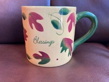 Russ Large Coffee Soup Planter Mug Fall Autumn Leaves "Blessings"