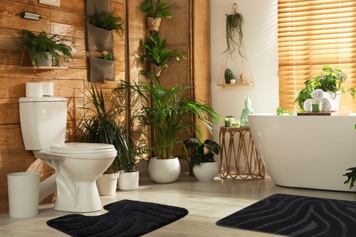Amazing Modern Two-piece BATHROOM set RUG soft SUPREME WAVES non-slip black - Picture 2 of 10