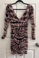 ZARA Women's Draped Deep V Tulle Net Bodycon Ruched Mini Dress Sz Small