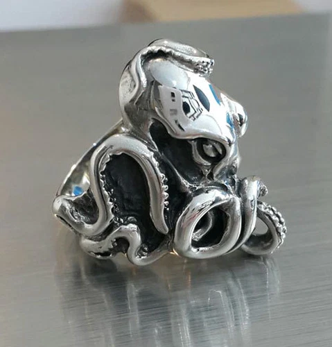 OCTOPUS HEAVY 925 STERLING SILVER MENS RING ANIMAL GOTHIC BIKER BIG ROCKER