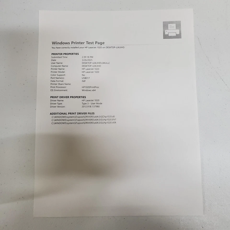 HP LaserJet 1020 Monochrome Laser Printer W/Toner Compact - Image 4 of 4