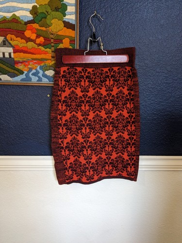 Moth Anthropologie Jacquard Medallion Knit Pencil Skirt Orange Plum Extra Small - 第 9/11 張圖片