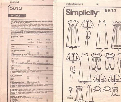 Simplicity 5813 ~ Babies Christening Gown-Slip-Romper-Jacket & Bonnet XXS-XS-S-M - Picture 3 of 11