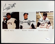 Willie Mays Monte Irvin Mickey Mantle Autographed Photo Signed MLB HOF LOA JSA