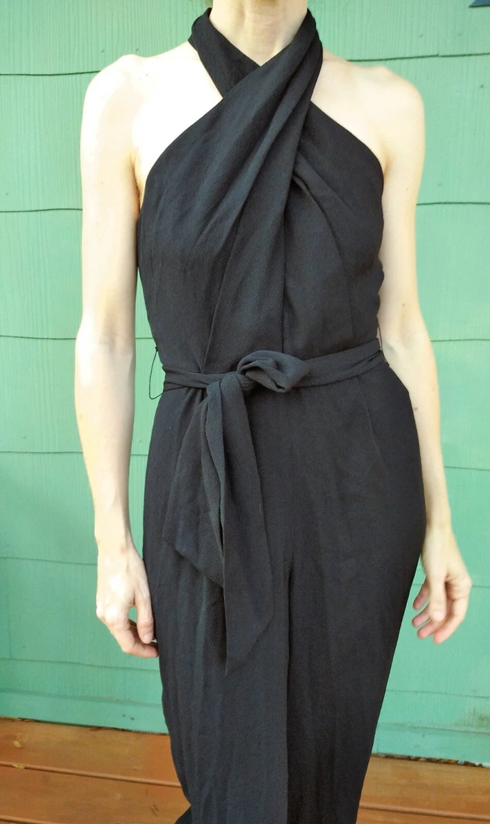 289 Club Monaco black crepe Priscillah jumpsuit cross twist neck tie waist 00